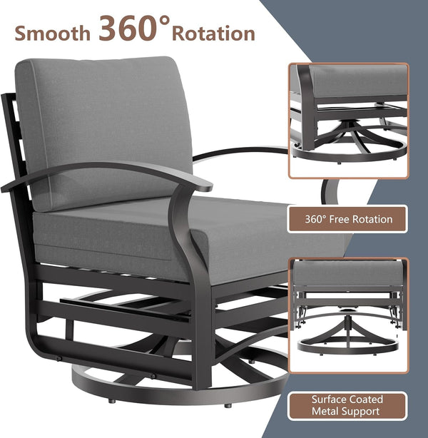 Aluminum Outdoor Patio Furniture Set,5 Pieces 5 Seats Metal Patio Sectional Furniture Set,Patio Conversation Sets with 45" Propane Fire Pit Table,Swivel Rocking Chairs Set,Grey4