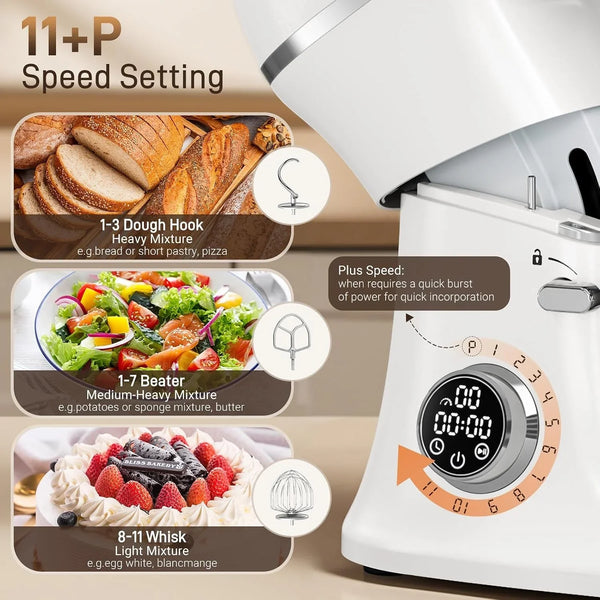 7 Quart Stand Mixer Aluminum Die Casting, 650W 12 Speed Tilt-Head Kitchen Electric Stand Mixer, Household Food Mixer with Stainless Steel Bowl, Dough Hook, Whisk and Beater (Porcelain)2