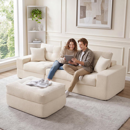 96" L Shaped Cloud Couch with Ottoman, Boneless Couches for Living Room2