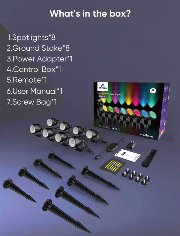 Landscape Lighting, RGBW Spotlights with APP Control,8 Pack8