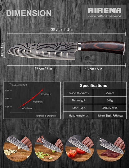 7 Inch Japanese Santoku Kitchen Knife, High Carbon Stainless Steel, Ergonomic Handle with Sheath & Gift Box, Durable Cutlery for Home Cooking & Daily Use8