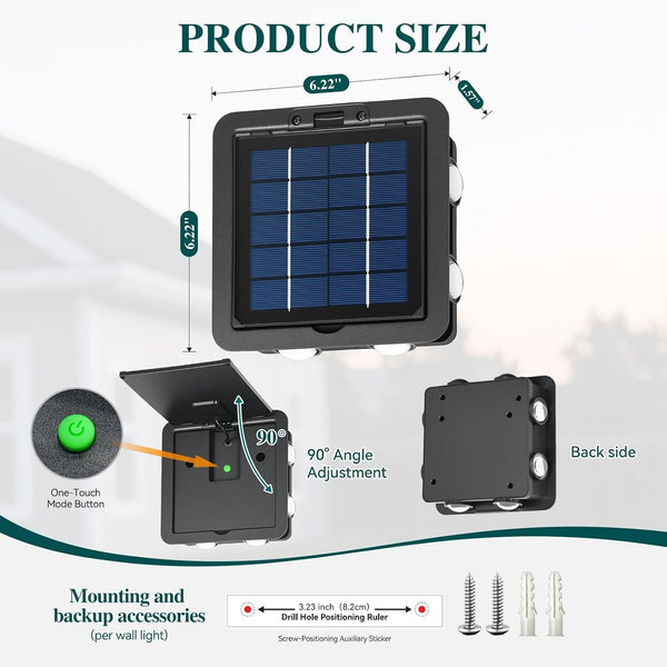 Solar Wall Lights Outdoor 2 Pack, Warm White 3000K Lighting2