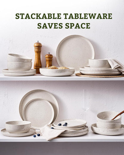 Meteor 12-Piece Stoneware Dinnerware Set, Creamy White7