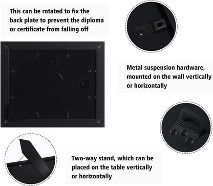 Certificate Frames 8.5 X 11 Black, Fits Diploma 8.5 X 11 with Blue Mat or 11X14 without Mat, Shatter Resistant Glass, Document Degree Picture Award Frame for Tabletop or Wall Display4