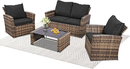 4 Piece Patio Furniture Set, Outdoor Wicker Sectional Sofa Set1