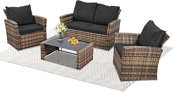 4 Piece Patio Furniture Set, Outdoor Wicker Sectional Sofa Set1