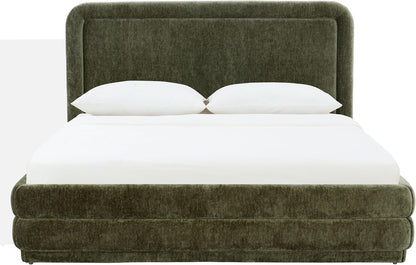 SAFAVIEH Couture Collection – Jollie Olive Green Chenille Upholstered King Bed, Fabric Platform Bed with Headboard, Modern Bedroom Furniture (SFV4884A-K)1