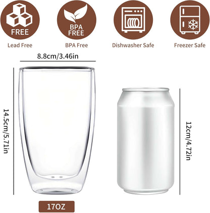 17Oz Double Walled Glass Coffee Mugs, Insulated Clear Cappuccino Latte Glass Coffee Mugs for Home, Cafe & Restaurant, Durable Stackable Drinking Glasses2