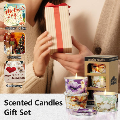 3 Pack Scented Candles-Lavender & Thyme, Vanilla Cake, Jasmine & Musk & Sandalwood, Travel Tin Candle Set, 2.2Oz Each, 8-10H Burn Time, Soy Wax, Cotton Wick6