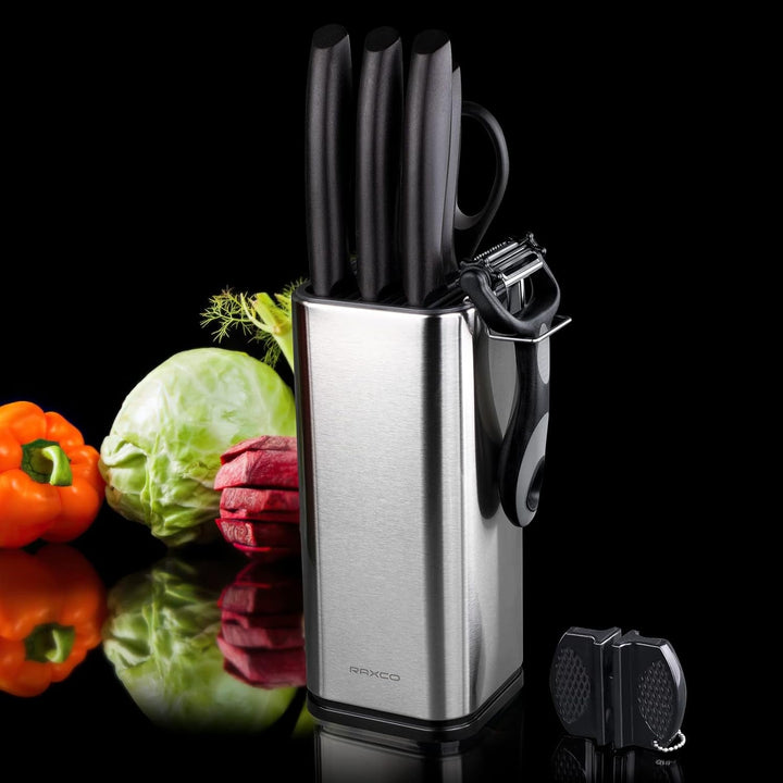 Knife Set,10-Piece Stainless Steel Kitchen Knife Set with Block,Black | Compact Small Countertop Holder,Pro-Sharpened Stainless Steel Chef Knives, Space Saving Knife Set for RV & Apartment+2