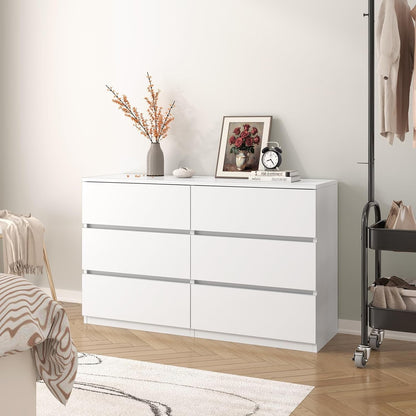 6 Drawer Dresser for Bedroom, Modern White Chest of Drawers No Handles Large Storage, Wood Dressers with Wide Drawers for Closet, Living Room, Home Office(43.3" W X13.4 Dx 26.4" H)2