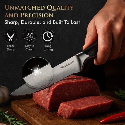 Steak Knife Set of 8, Serrated Stainless Steel, Dishwasher Safe | Ergonomic Handle Design, Rust-Resistant Blades, Precision Serrated Edges, Enhanced Dining Experience at Home & Restaurants3