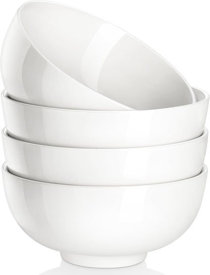 26 Oz White Ceramic Soup Bowls of 4, Cereal Bowls for Kitchen | Perfect for Soup, Cereal, Dinner, Noodles,Ramen or Fruit; Scratch-Resistant, Stackable, Microwave, Oven & Dishwasher Safe1
