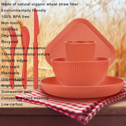 42-Piece Plates and Bowls Sets Wheat Straw Dinnerware Sets Service for 6, Unbreakable Dishwasher Microwave Safe Dishes Set Cups Sets Dinner Plates and Bowls Set for Kitchen5