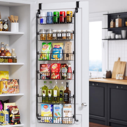 over the Door Pantry Organizer, 6-Tier Metal Pantry Door Organization and Storage, Hanging Kitchen Basket Spice Rack Seasoning Shelves, Cabinet Door Organizer for Easy Install,D5Xw18Xh50Inch1