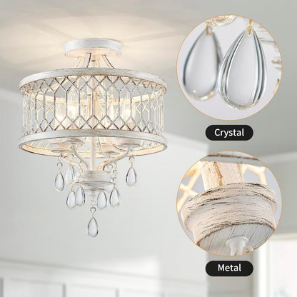 Crystal Ceiling Light Fixture, Modern Semi Flush Mount Ceiling Light, Farmhouse Crystal Chandeliers for Dining Room Light Fixture, Hallway Lighting Fixtures for Kitchen Bedroom Bathroom Foyer Entryway5