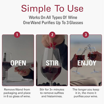 Purewine the Wand Wine Purifier, Removes Histamines & Sulfites - 8 Wands | Wine Wand Filters before You Drink; Remove Sulfites & Histamines; Helps Wine Allergies & Headaches. Purifies 3 Glasses/Wand6