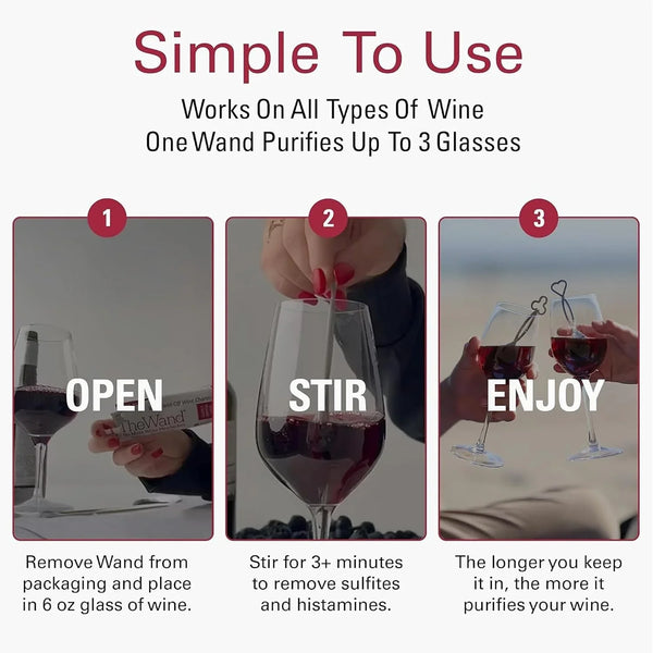 Purewine the Wand Wine Purifier, Removes Histamines & Sulfites - 8 Wands | Wine Wand Filters before You Drink; Remove Sulfites & Histamines; Helps Wine Allergies & Headaches. Purifies 3 Glasses/Wand6
