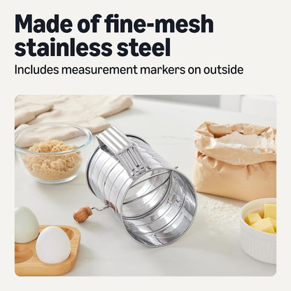 Stainless Steel Flour Sifter, 3 Cup Capacity for Fine or Coarse Flour, Dishwasher-Safe3