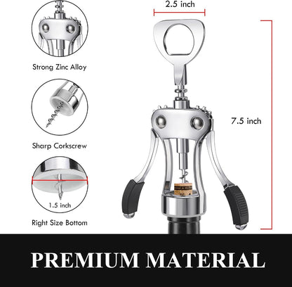 Wine Opener, Heavy-Duty Zinc Alloy Wing Corkscrew, Premium Beer Bottle Opener, Multifunctional Wine Accessories with Ergonomic Handle and Sharp Screw, for Kitchen, Bar, Restaurant (SILVER)2