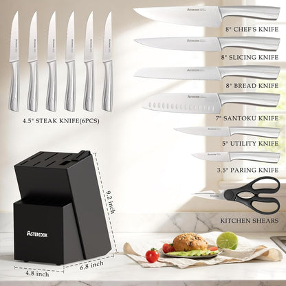 Knife Set, Kitchen Knives Set with Block and Sharpener Full Tang 15 Pcs Stainless Steel Knives, Dishwasher Safe Knife Set with Anti-Slip Ergonomic Handle, Black, Fathers Day Gift for Men2