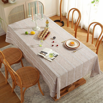 60 X 84 Inches Farmhouse Style Linen Tablecloths, Wrinkle Resistant Washable Dining Room Table Cloths for Rectangle Tables - Hemstitch Light Coffee4