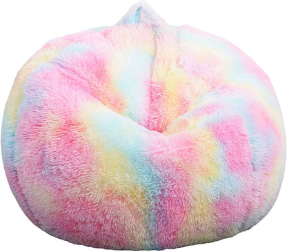 Fluffy Bean Bag Chair for Kids, 2.5FT round Memory Foam Filled Bean Bag for Teens & Kids, Ultra Soft Faux Fur Fabric Bean Bag Chairs for Playroom, Living Room, Bedroom, Rainbow8