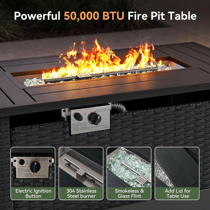 Aluminum Patio Furniture Set with Swivel Chairs & Firepit Table4