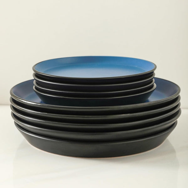 Stone Lain Albie Stoneware 16-Piece Modern Dinnerware Set, Kitchen Plates and Bowls Sets, Service for 4, Blue and Black, Microwave & Dishwasher Safe6