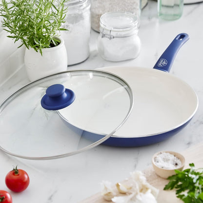 Soft Grip Healthy Ceramic Nonstick, 12" Frying Pan Skillet with Lid, Pfas-Free, Dishwasher Safe, Blue2