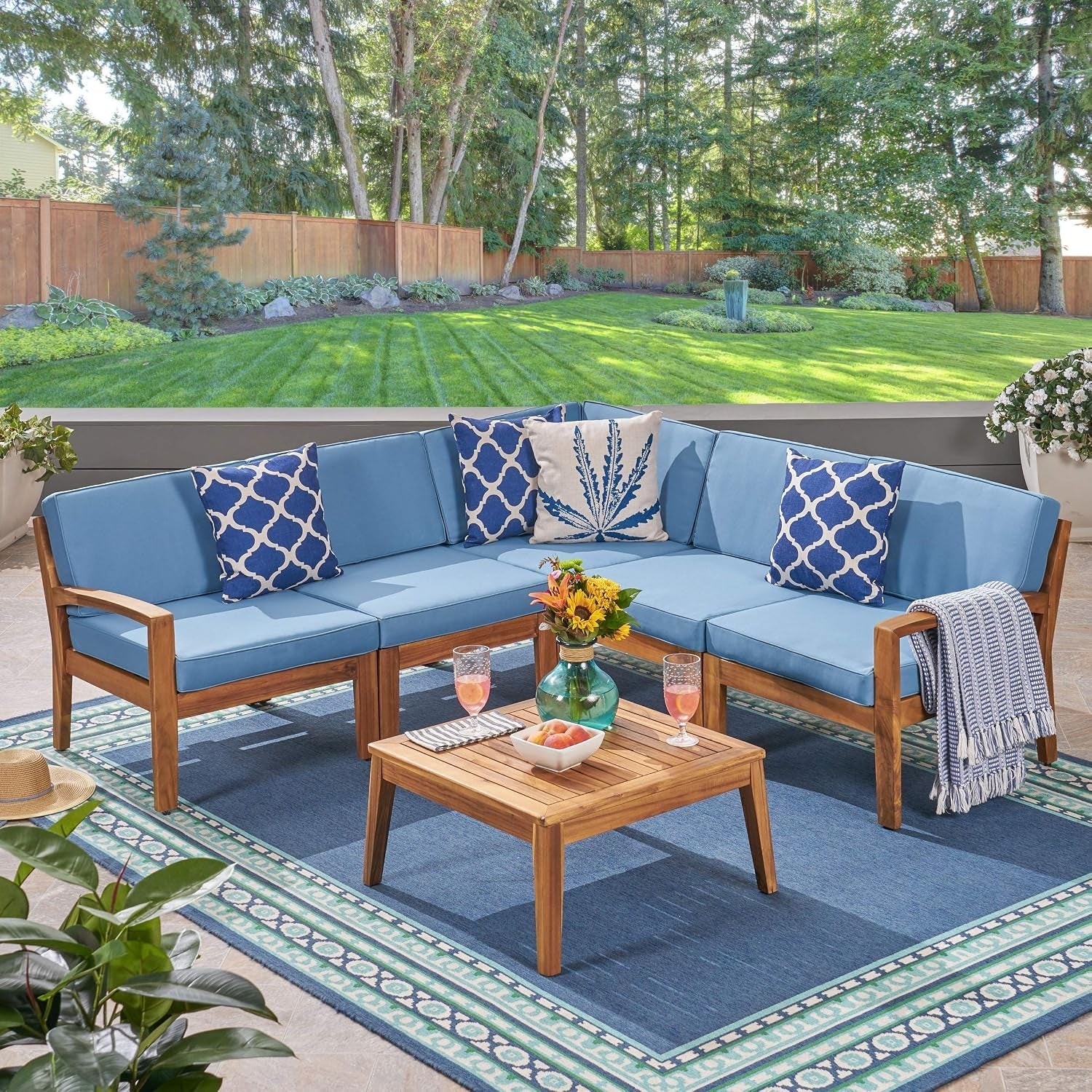 great-deal-furniture-noble-house-grenada-outdoor-acacia-wood-5-seater-sectional-sofa-set-teak-blue