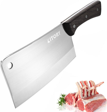Meat Cleaver 7", Chinese Chef Kitchen Knife, for Meat and Bones, Versile Blade, Full Tang, Wood Handle1