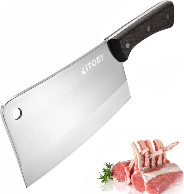 Meat Cleaver 7", Chinese Chef Kitchen Knife, for Meat and Bones, Versile Blade, Full Tang, Wood Handle1