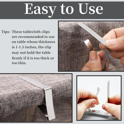 12 Pack Tablecloth Clips- Picnic Table Cloth Clips- Stainless Steel Table Cloth Cover Clamps- Table Clips for Restaurant Picnics Marquees Weddings Graduation Party- Fits up to 1.7” Thick Tables3