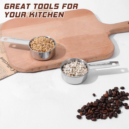 2 Pcs 1/4 Cup Stainless Steel Measuring Cup, 60 Ml 2 Oz Stainless Steel Measuring Cups Metal Coffee Scoop Cat Food Scoops for Wet and Dry Ingredients Cooking Baking Kitchen, Dishwasher Safe4