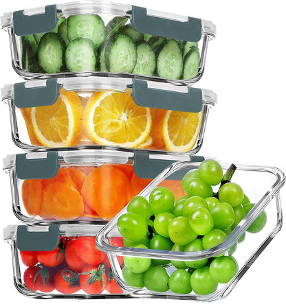 5 PACK 36 OZ Glass Meal Prep Containers Set with Lids, Grey1