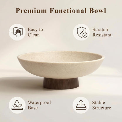 Pedestal Fruit Bowl, Decorative Resin Bowl, Faux Wood Base, Beige | Perfect for Kitchen Counters, Coffee Tables. Use as a Fruit Bowl, Centerpiece, or Catch-All for Everyday Essentials7