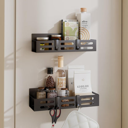 2 Pack Magnetic Spice Rack for Refrigerator, Black Magnetic Shelf and Fridge Kitchen Cabinet Organizers Storage Seasoning Organization Mini Shelves, Organizadores De Cocina1