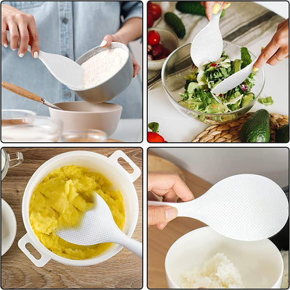 2 Pcs White Plastic Rice Paddle,Non Stick Standing Rice Spoon | Heat Resistant Rice Scooper Spatula, Ergonomic Handle Rice Cooker Spoon for Rice, Mashed Potatoes, Salads and Easy to Clean5
