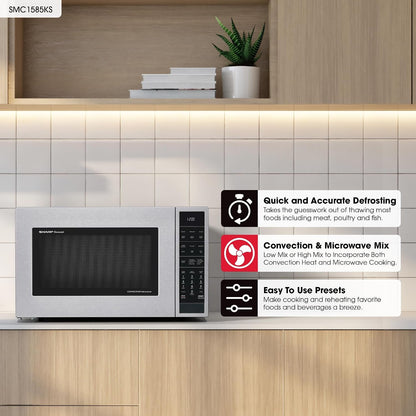 SMC1585KS Convection Countertop Microwave Oven with Removeable 15.4" Carousel Turntable, 1.5 Cubic Feet, 900 Watt, Sensor Cooking, Stainless Steel | 1.5 Cubic Feet, 900 Watt, Removeable 15.4" Carousel Turntable, Sensor Cooking2