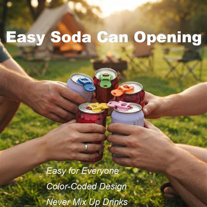 Soda Can Opener Set, 10PCS Easy Tab Opener and Drink Protector with Reusable Complete-Cover Plastic Can Toppers, Fits Coke, Beer & Aluminum Beverage Cans, 5 Colors Lids for Party, BBQ, Camping4
