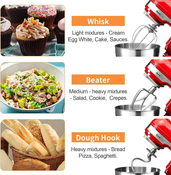 4.8QT 12-Speed Electric Stand Mixer for Home (Red) | Food Mixer with Stainless Steel Bowl, Whisk & Beater for Home Baking, Kitchen Mixer for Kneading Dough, Whipping Cream5