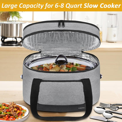 2 Layer Slow Cooker Carrier, Compatible with 6, 7, 8 Quart Crockpot | Insulated Large Slow Cooker Travel Bag with Bottom Pad Lid Fasten Straps, for Family Gathering Potluck, Gift for Women2
