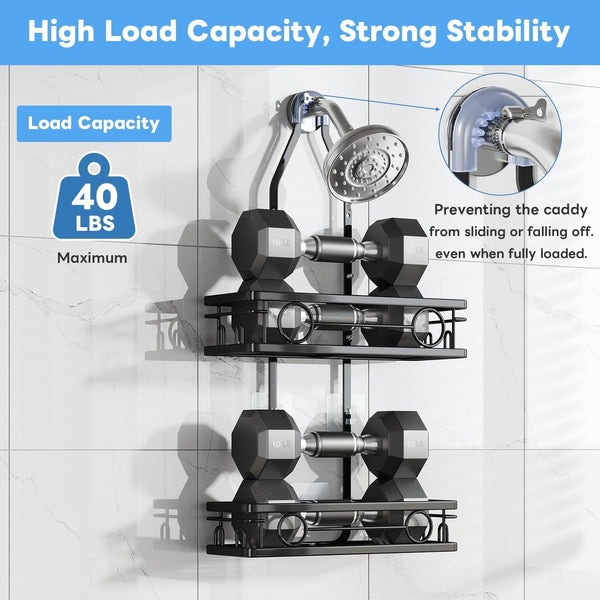Adjustable Shower Caddy Hanging Rustproof Large-Capacity Bathroom Organizer Shower Racks with Hooks for Razor Bathroom Organizers and Storage4