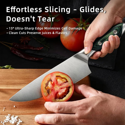 8 Inch Stainless Steel Kitchen Chef Knife, Green Pakkawood Handle4