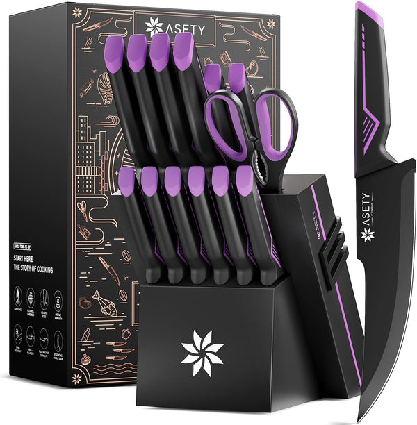 Knife Set, 15 PCS Kitchen Knife Set with Built-In Sharpener Block1