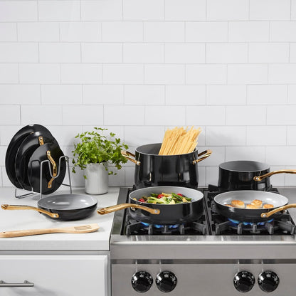 Culinary Ceramic Cookware Set, Dishwasher Safe Nonstick Pots and Pans, 10 Piece Kitchen Cookware Set for Home Cooking, Easy & Clean Design, Black, 34CG-10BK2