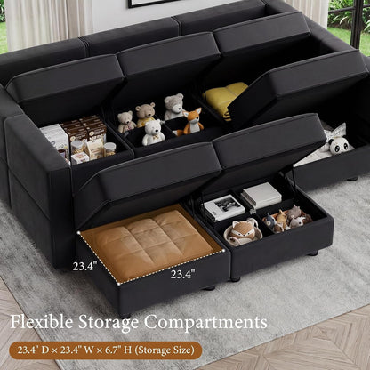 92" 9 Seats Modular Sectional Sleeper Sofa with Storage, Black3