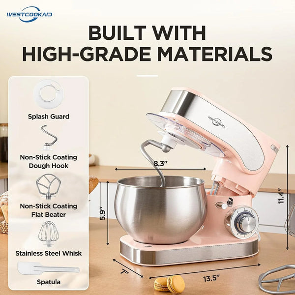 Electric Stand Mixer 5.3QT 6+P Tilt-Head Speed Pink | Standing Food Mixer with Egg Cream Whisk, Dough Hook & Flat Beater, Perfect Bread Dough Mixer for Home Baking and Daily Use2