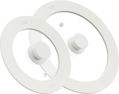 Universal Lids for Pots and Pans, 2-Piece, White | Heat-Resistant Silicone Rim, Tempered Glass, Steam Vents, Small Fits 6-, 7- and 8-Inch, Large Fits 9.5-, 10- and 11-Inch1